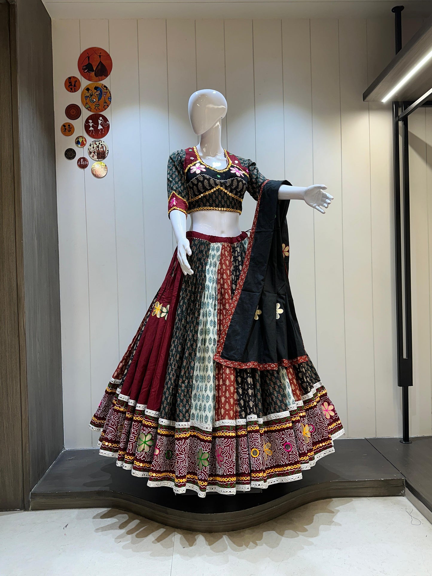 Original aari work chaniya choli with heavy gottaptti finishing&nbsp;